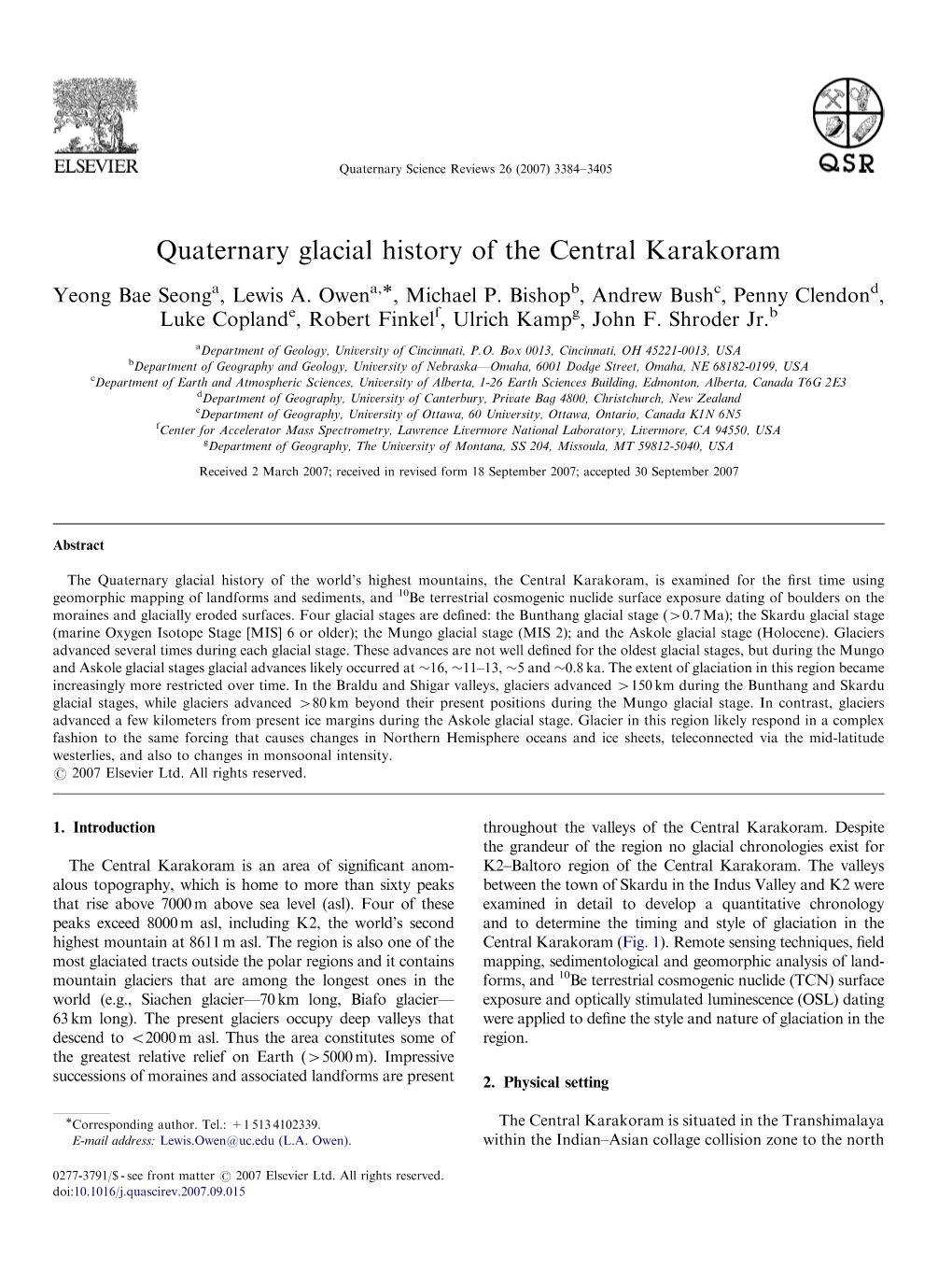 Quaternary Glacial History of the Central Karakoram