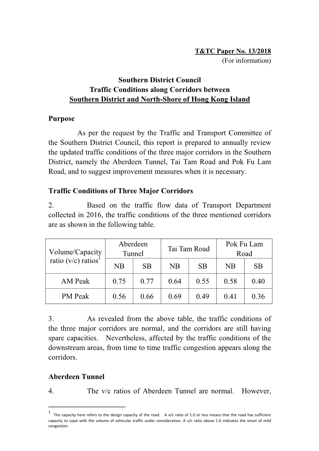 Traffic Conditions Along Corridors Between Southern District and North-Shore of Hong Kong Island