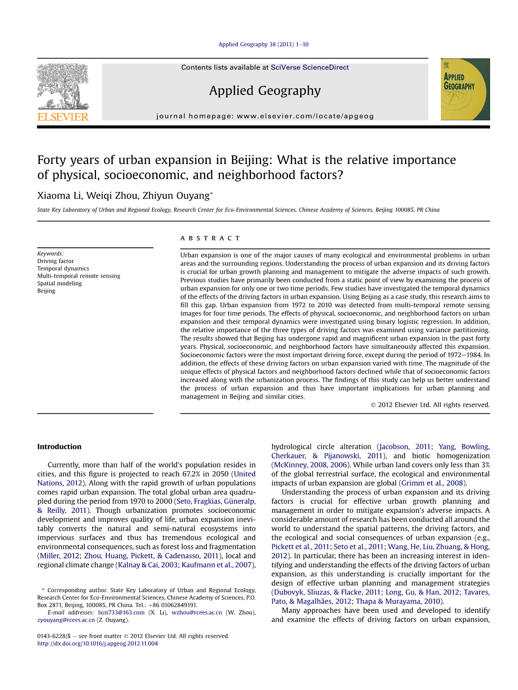 Forty Years of Urban Expansion in Beijing: What Is the Relative Importance of Physical, Socioeconomic, and Neighborhood Factors?