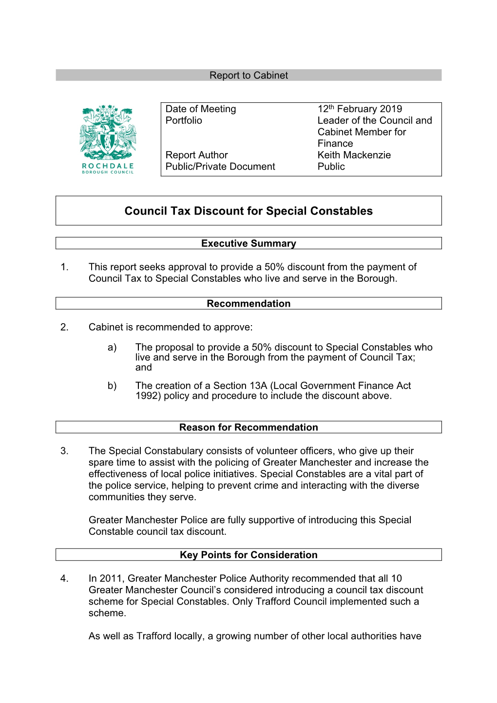 Council Tax Discount for Special Constables