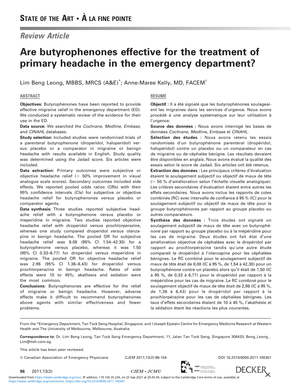 Are Butyrophenones Effective for the Treatment of Primary Headache in the Emergency Department?