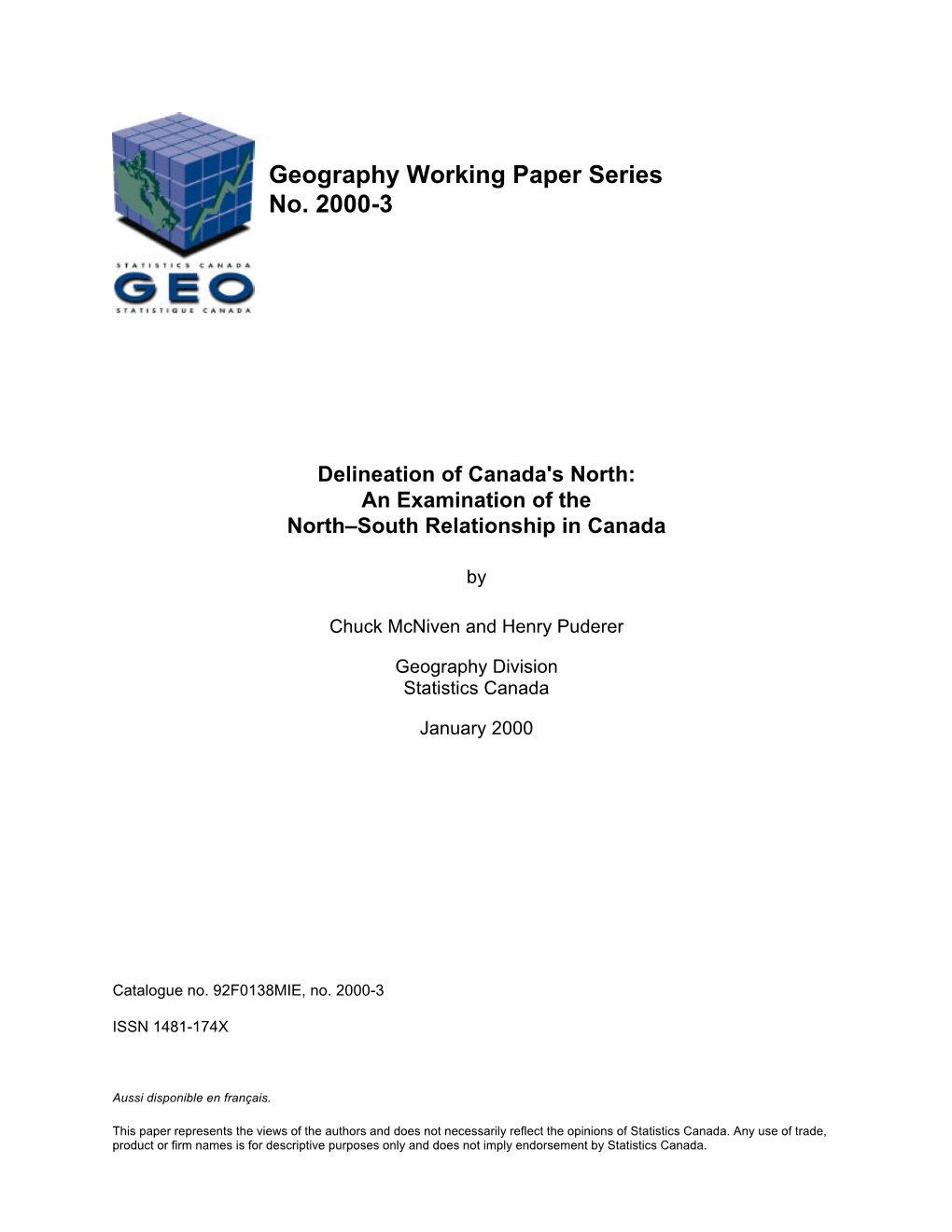 Geography Working Paper Series No. 2000-3