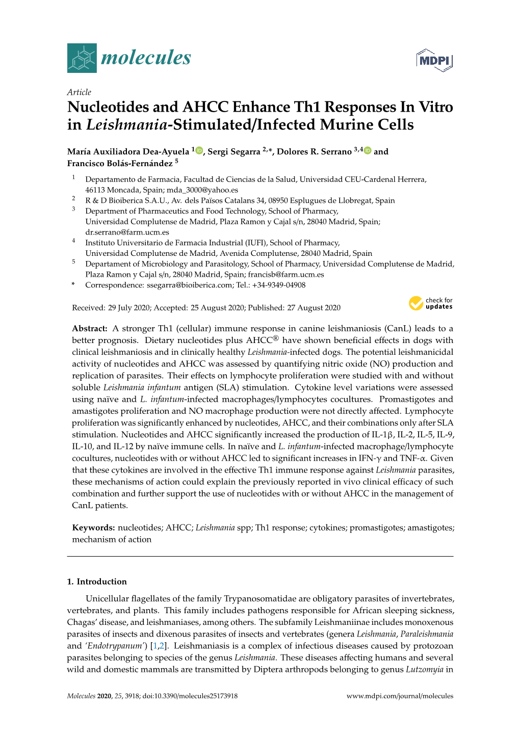 Nucleotides and AHCC Enhance Th1 Responses in Vitro in 