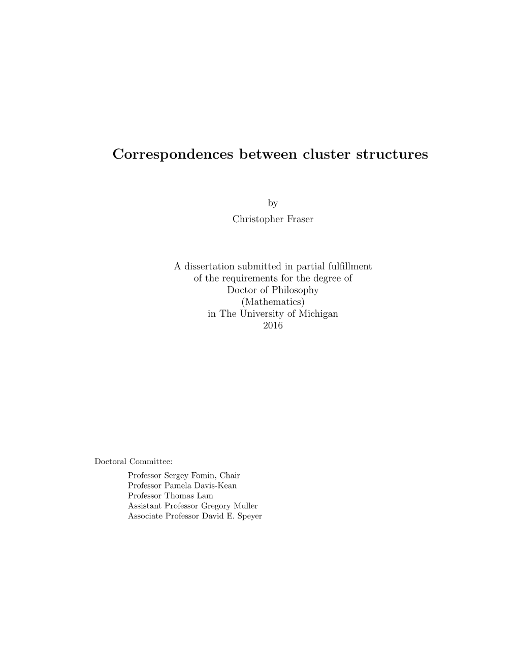 Correspondences Between Cluster Structures