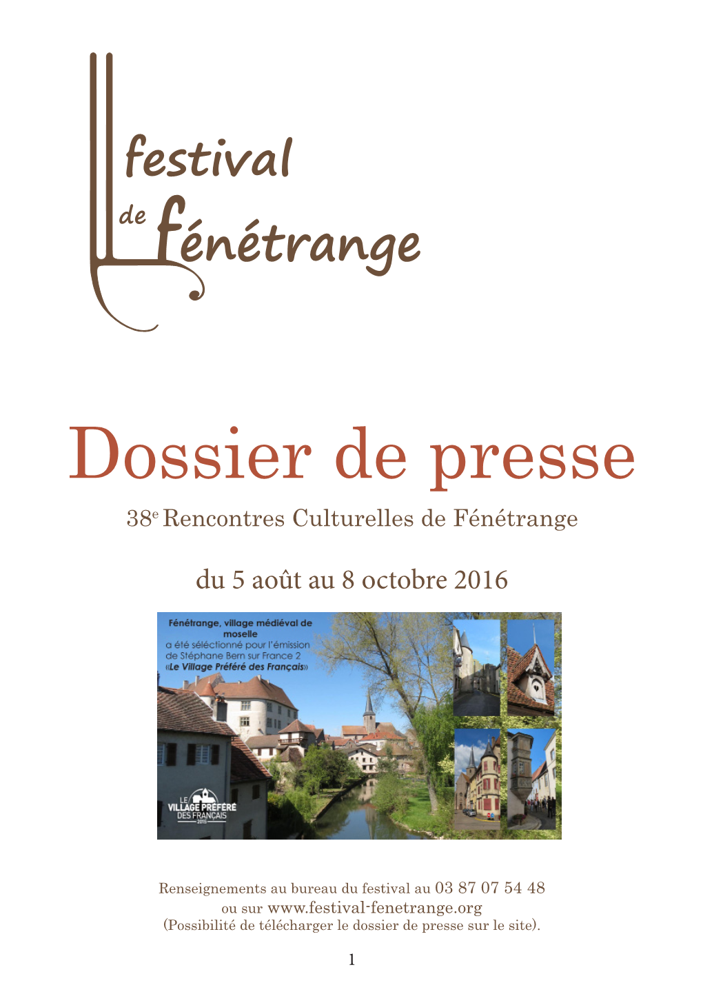 Dossier De Presse 38E Rencontres Culturelles De Fénétrange