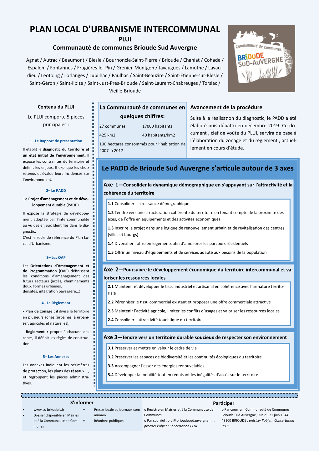 PLAN LOCAL D'urbanisme INTERCOMMUNAL PLUI Communauté De Communes Brioude Sud Auvergne