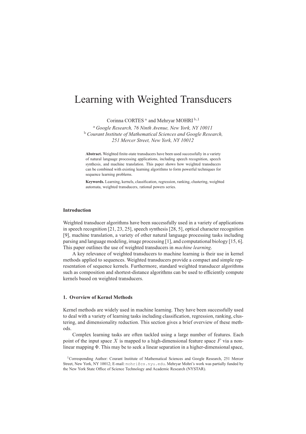 Learning with Weighted Transducers