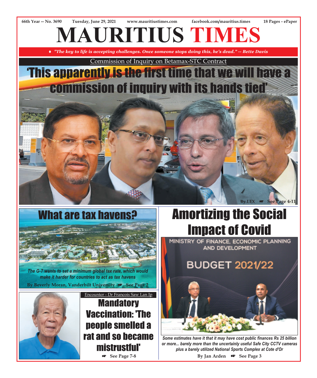 Unwind Mauritius Times Tuesday, June 29, 2021 13