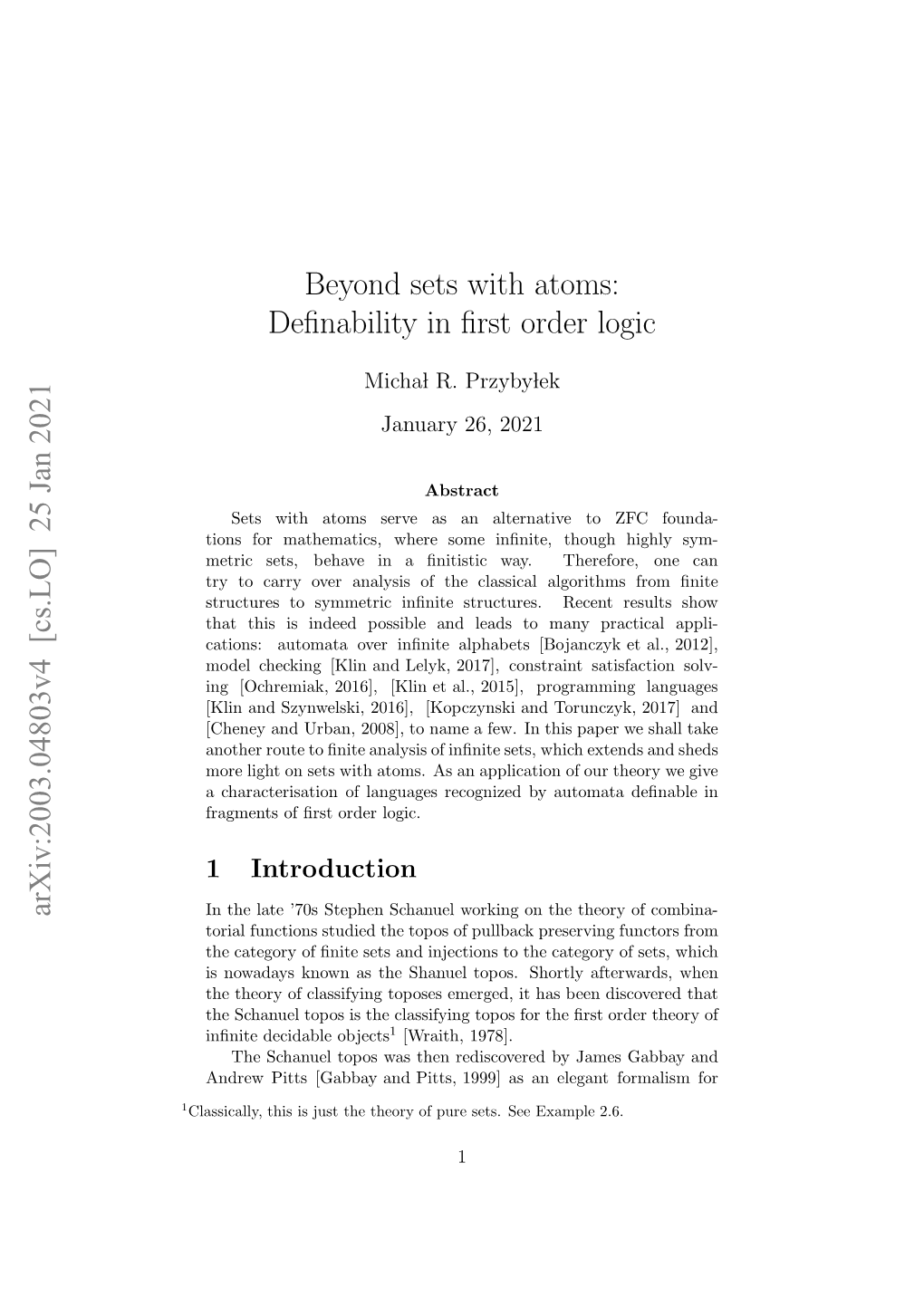 25 Jan 2021 Beyond Sets with Atoms: Definability in First Order Logic