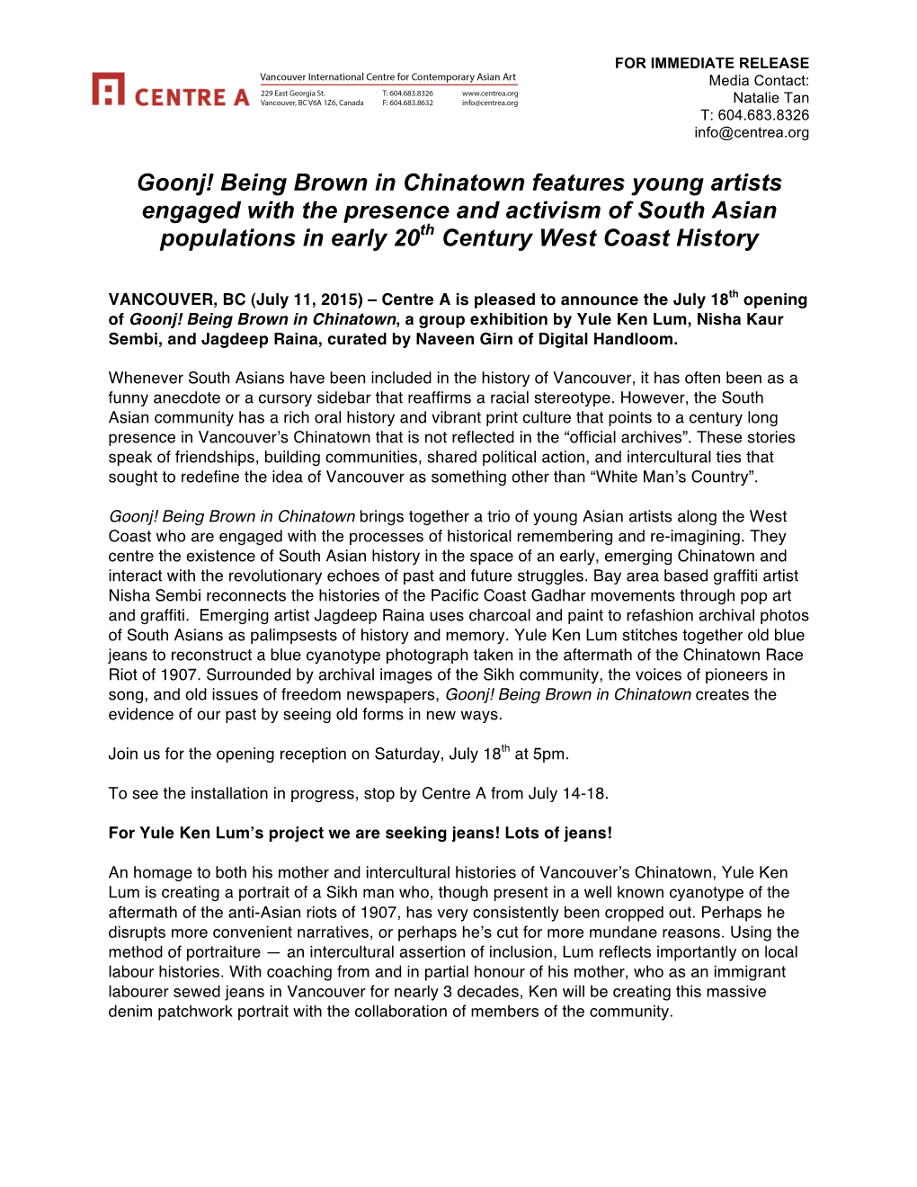 Goonj! Being Brown in Chinatown Features Young Artists Engaged with the Presence and Activism of South Asian Populations in Early 20Th Century West Coast History