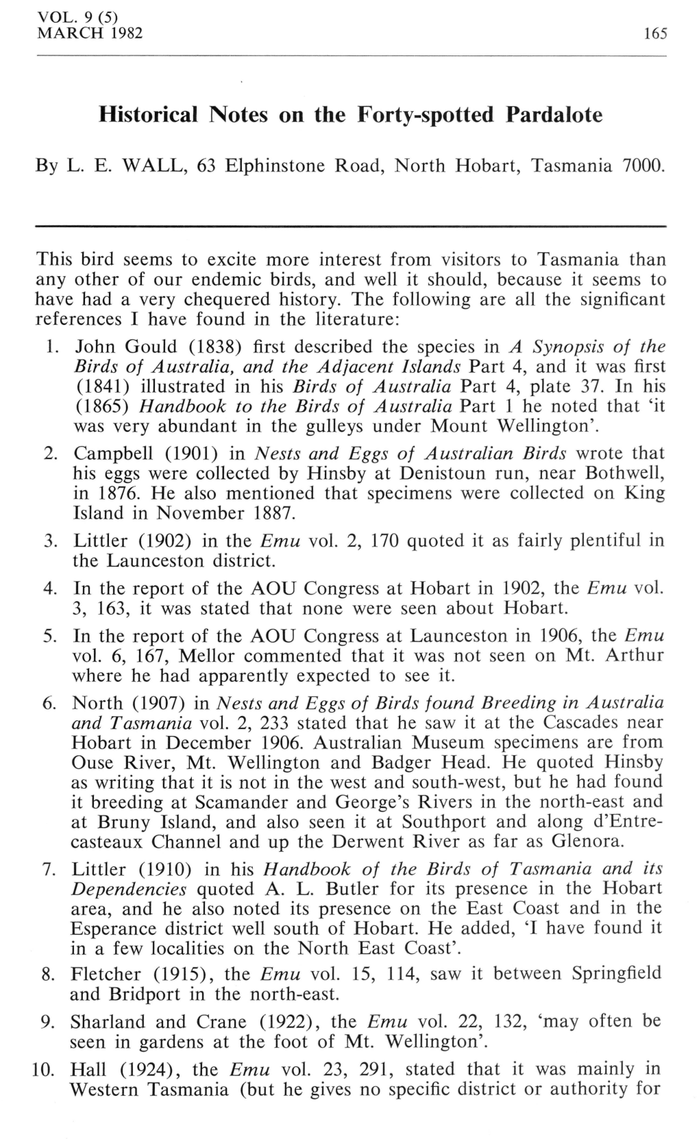 Historical Notes on the Forty-Spotted Pardalote