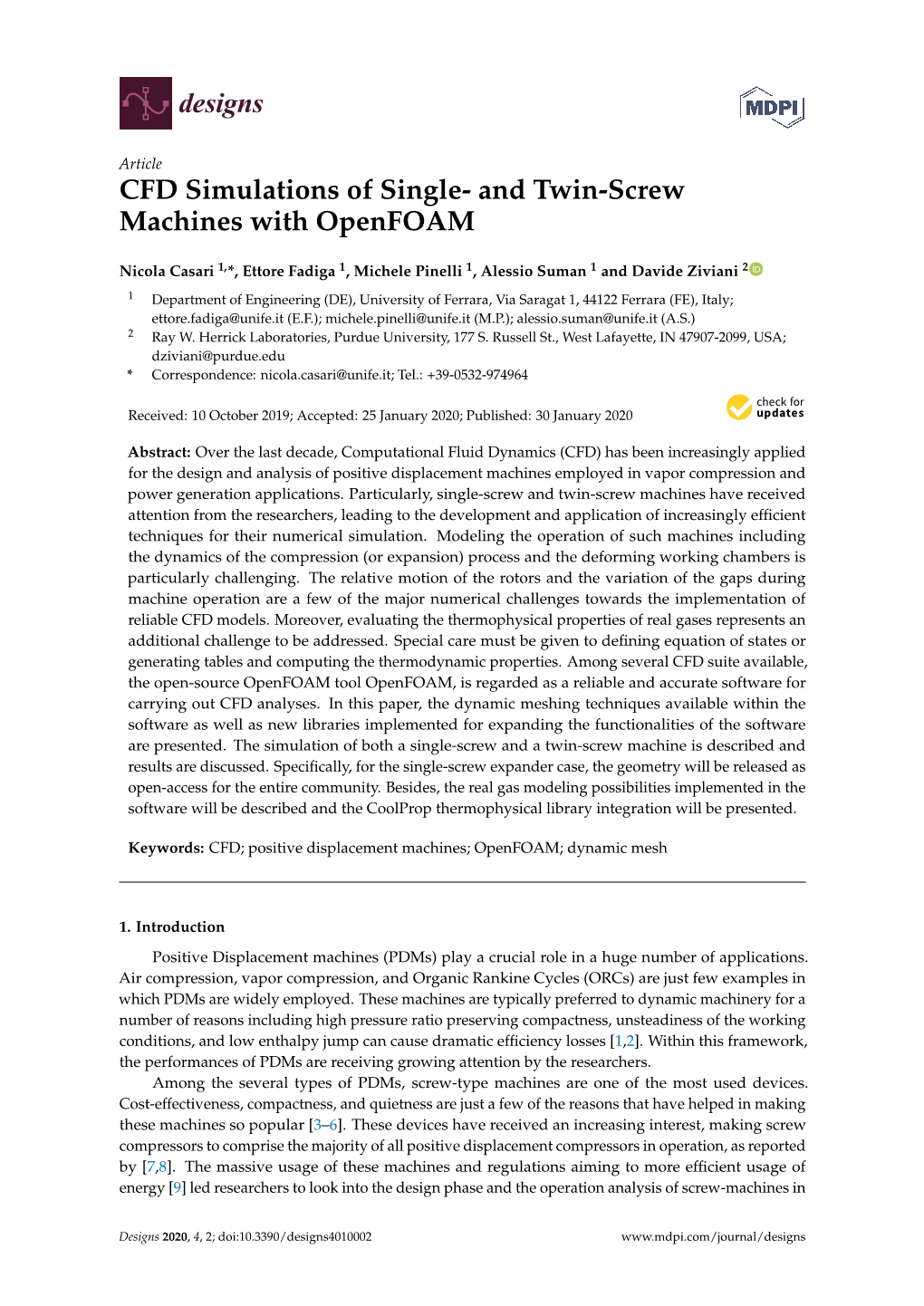 CFD Simulations of Single- and Twin-Screw Machines with Openfoam