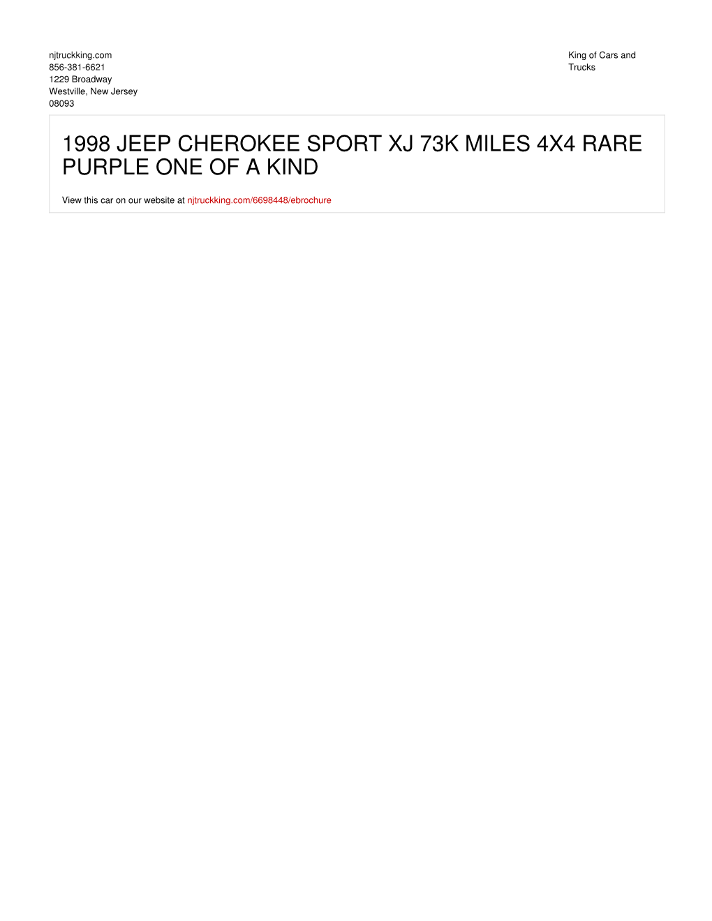 1998 Jeep Cherokee Sport Xj 73K Miles 4X4 Rare Purple One of a Kind