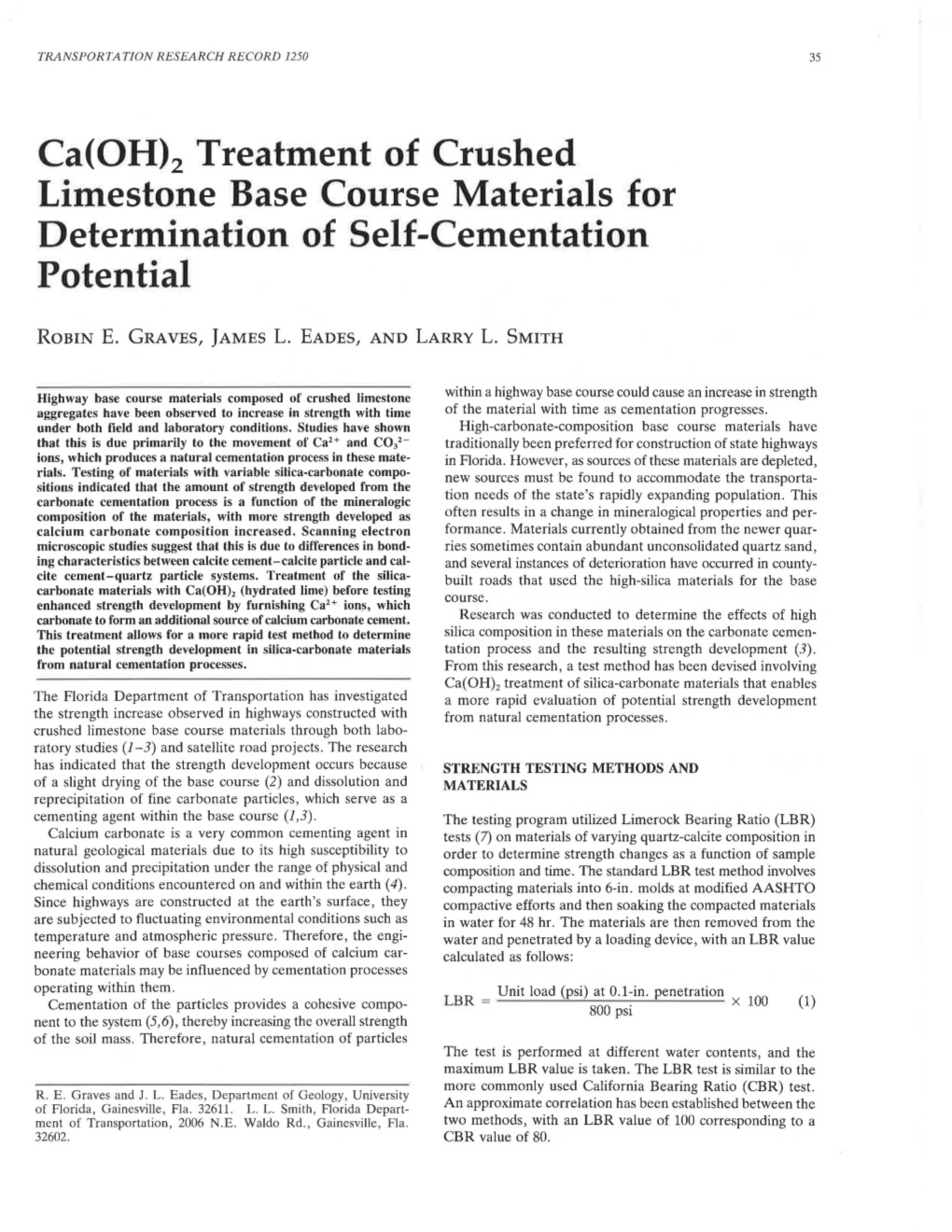 Ca(OH)2 Treatment of Crushed Limestone Base Course Materials for Determination of Self-Cementation Potential