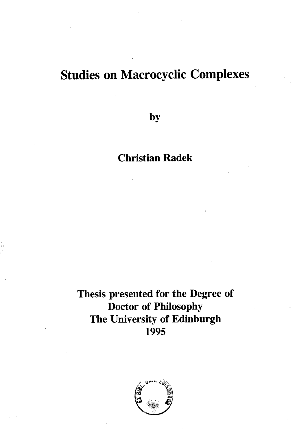 Studies on Macrocyclic Complexes