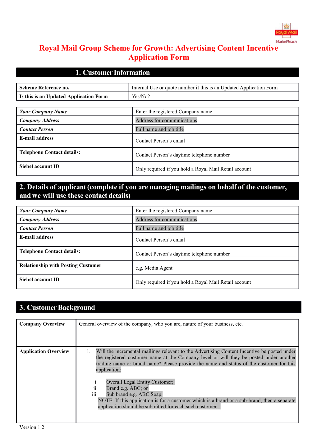 Internal Use Or Quote Number If This Is an Updated Application Form