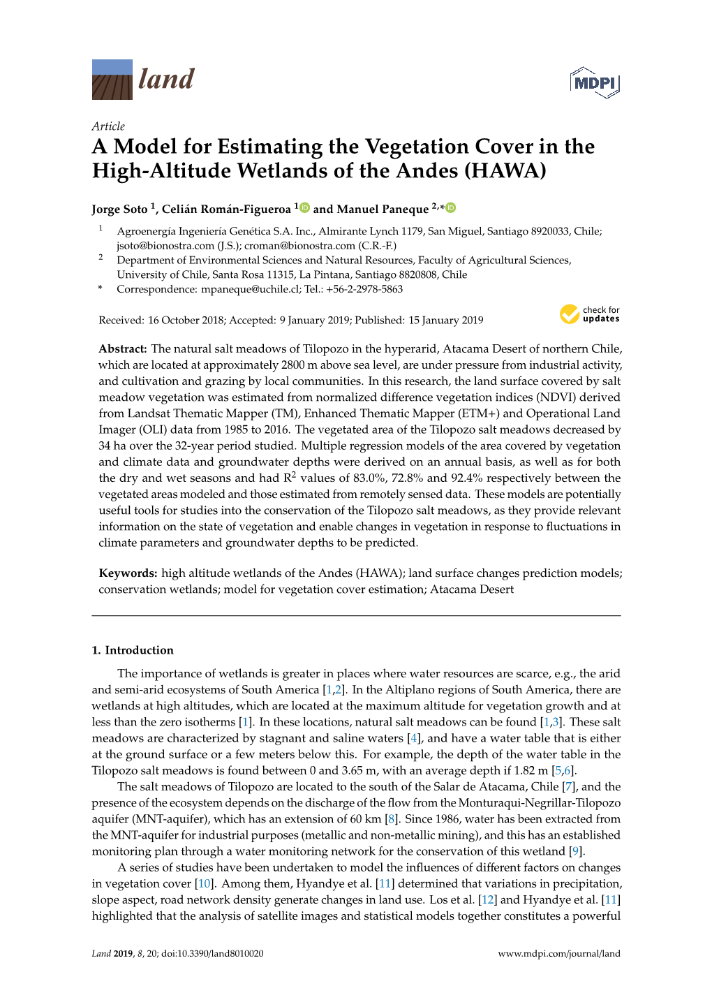 A Model for Estimating the Vegetation Cover in the High-Altitude Wetlands of the Andes (HAWA)