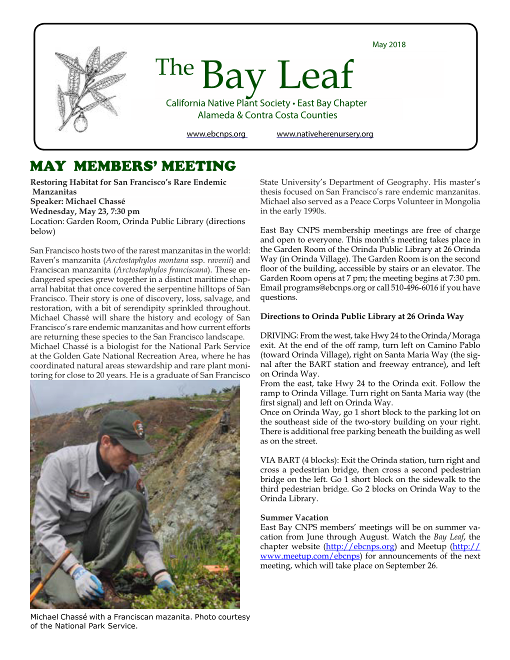 The Bay Leaf California Native Plant Society • East Bay Chapter Alameda & Contra Costa Counties