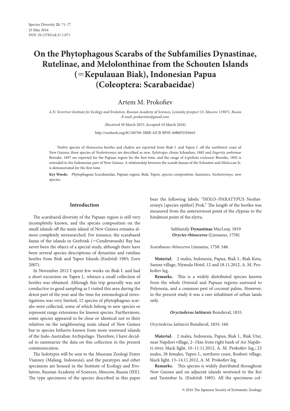 On the Phytophagous Scarabs of the Subfamilies Dynastinae, Rutelinae