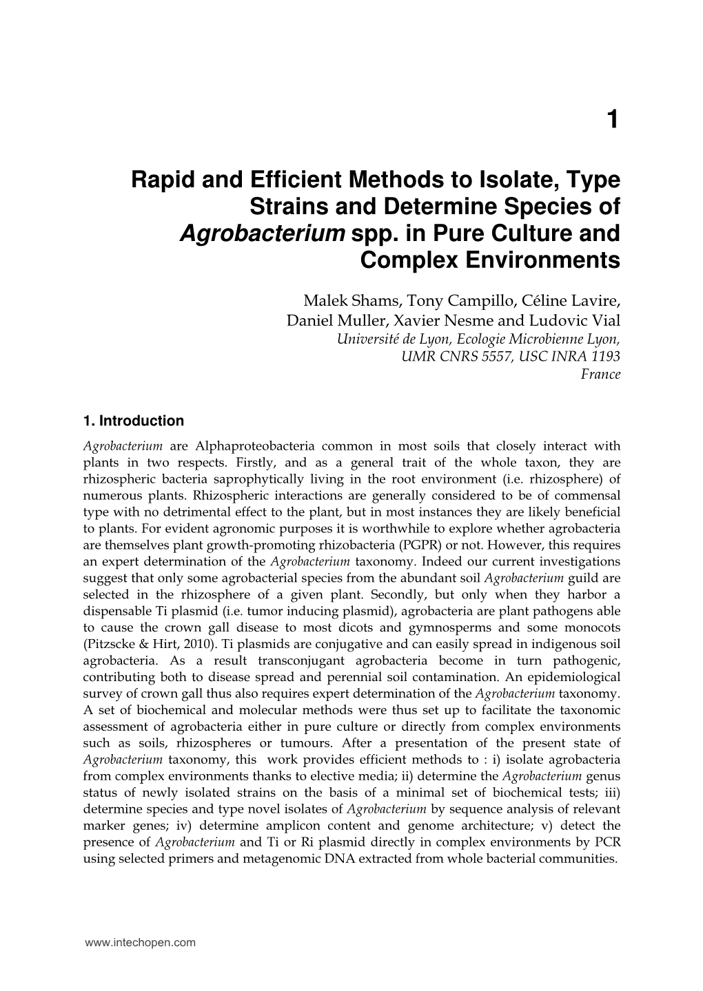 Rapid and Efficient Methods to Isolate, Type Strains and Determine Species of Agrobacterium Spp