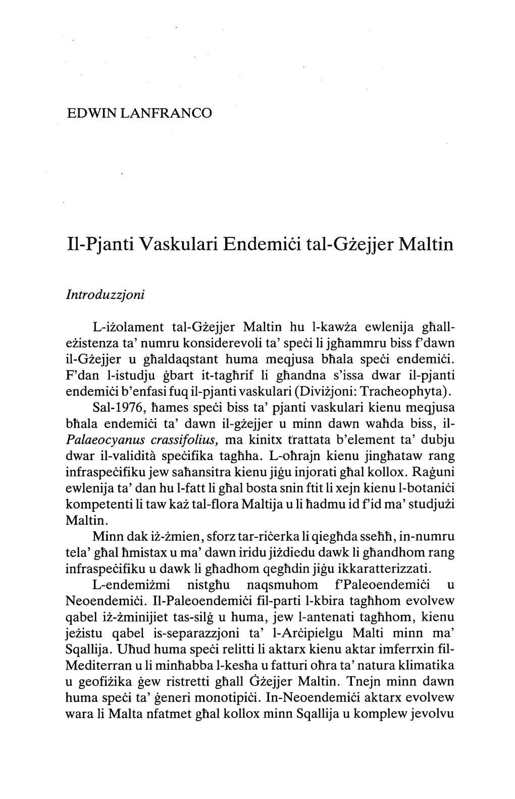 Il-Pjanti Vaskulari Endemici Tal-Gzejjer Maltin