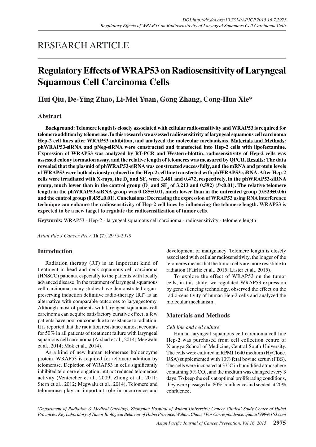 RESEARCH ARTICLE Regulatory Effects of WRAP53 On