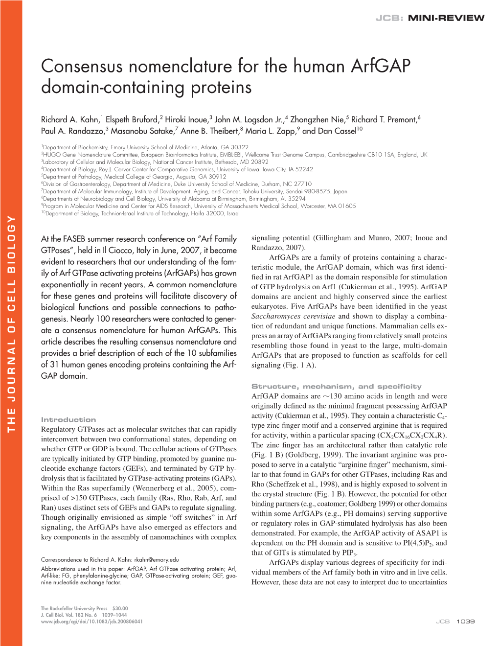 Consensus Nomenclature for the Human Arfgap Domain-Containing