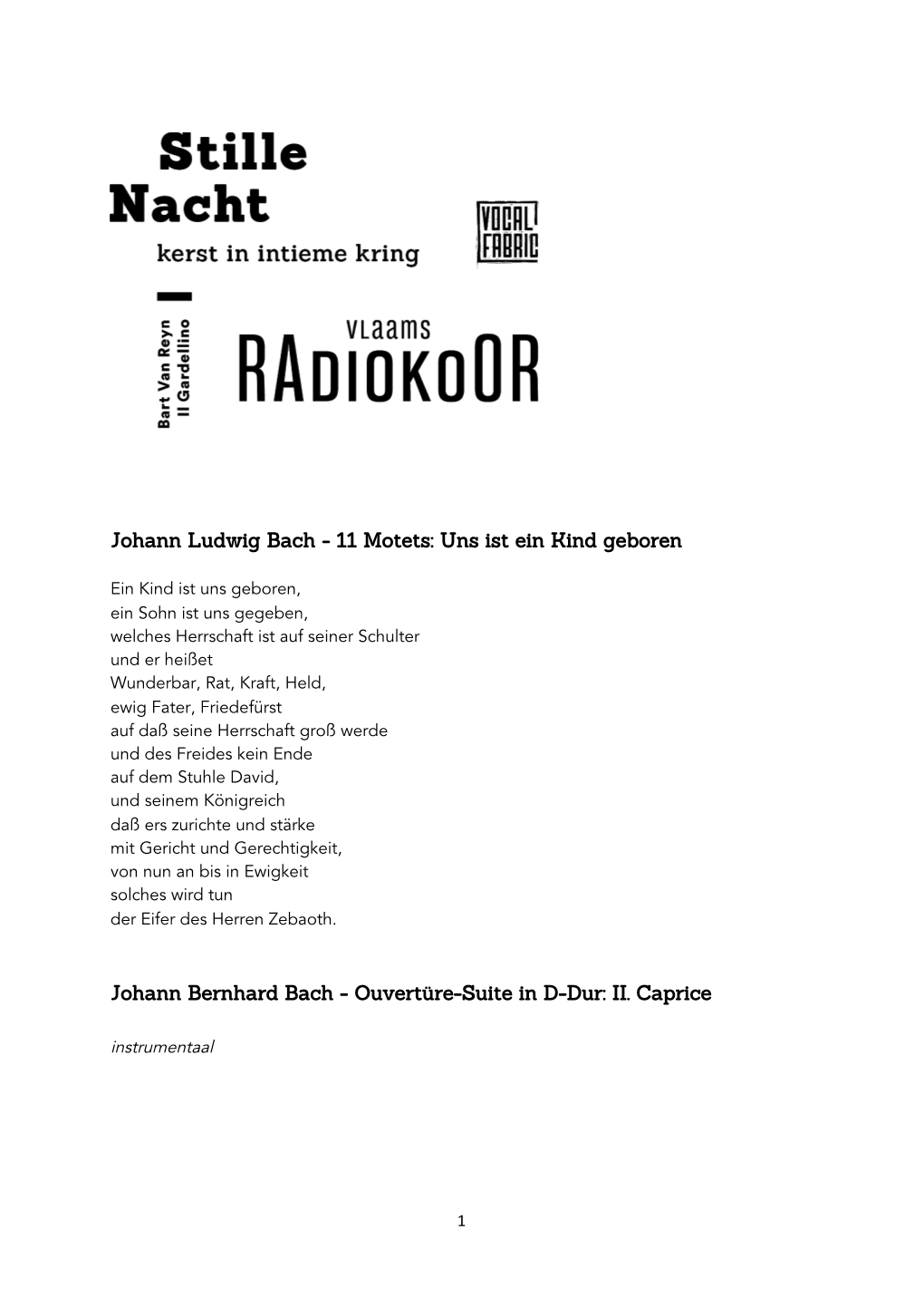 Johann Ludwig Bach - 11 Motets: Uns Ist Ein Kind Geboren