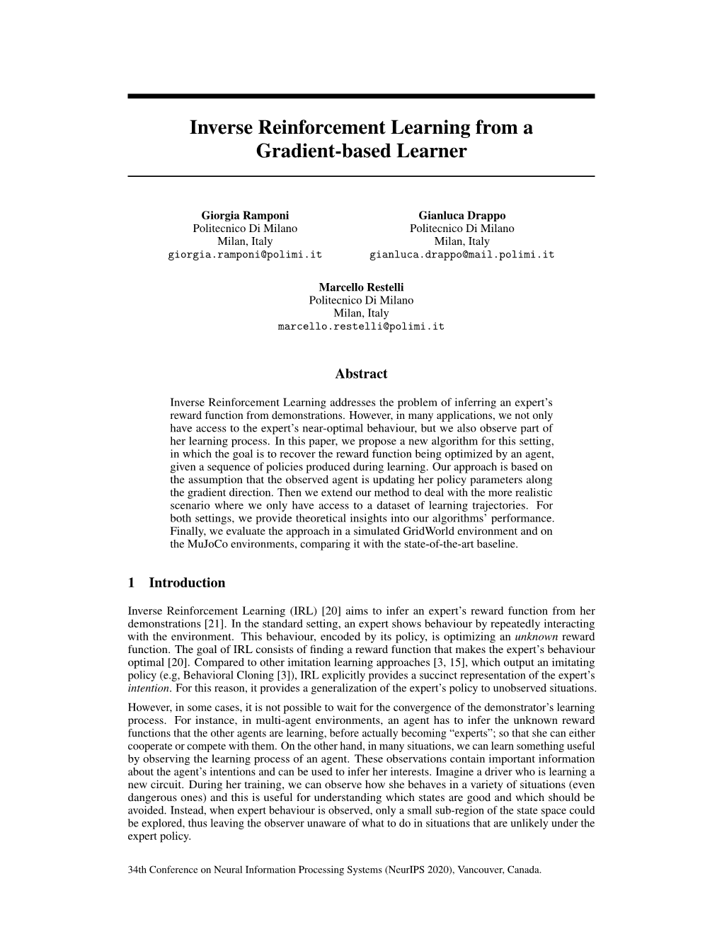 Inverse Reinforcement Learning from a Gradient-Based Learner