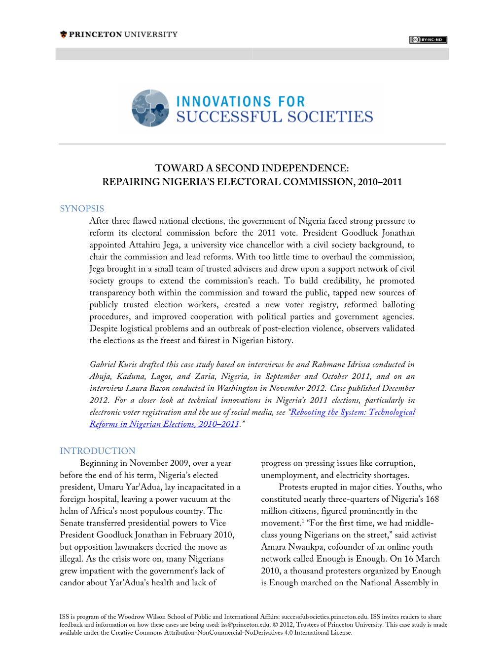 Repairing Nigeria's Electoral Commission, 2010–2011