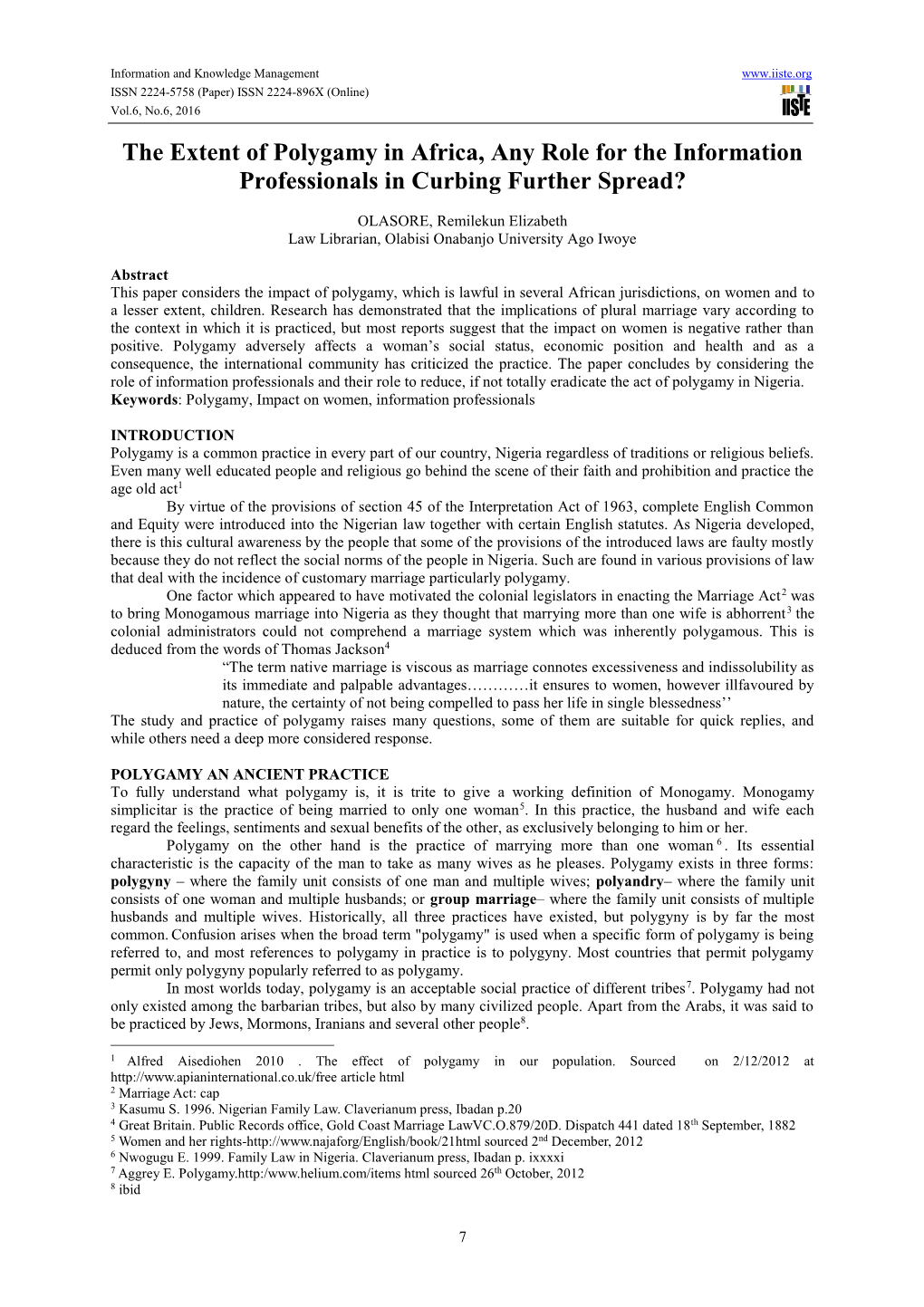 The Extent of Polygamy in Africa, Any Role for the Information Professionals in Curbing Further Spread?