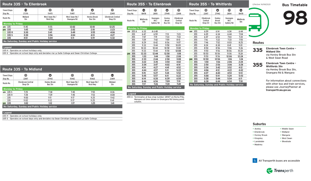 To Ellenbrook Route 355 - to Ellenbrook Route 355 - to Whitfords Effective: 16/08/2020 Bus Timetable