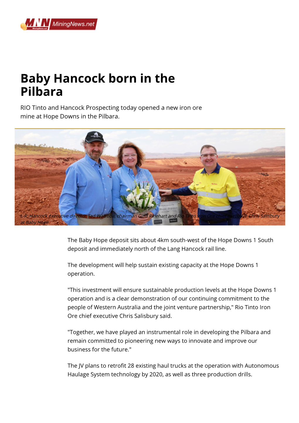 Baby Hancock Born in the Pilbara