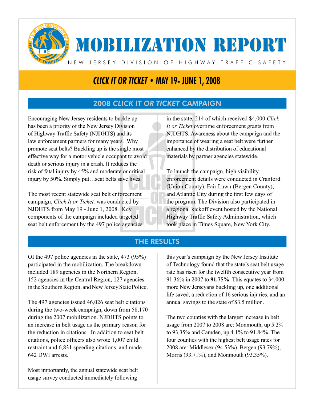 2008 Click It Or Ticket Mobilization Report