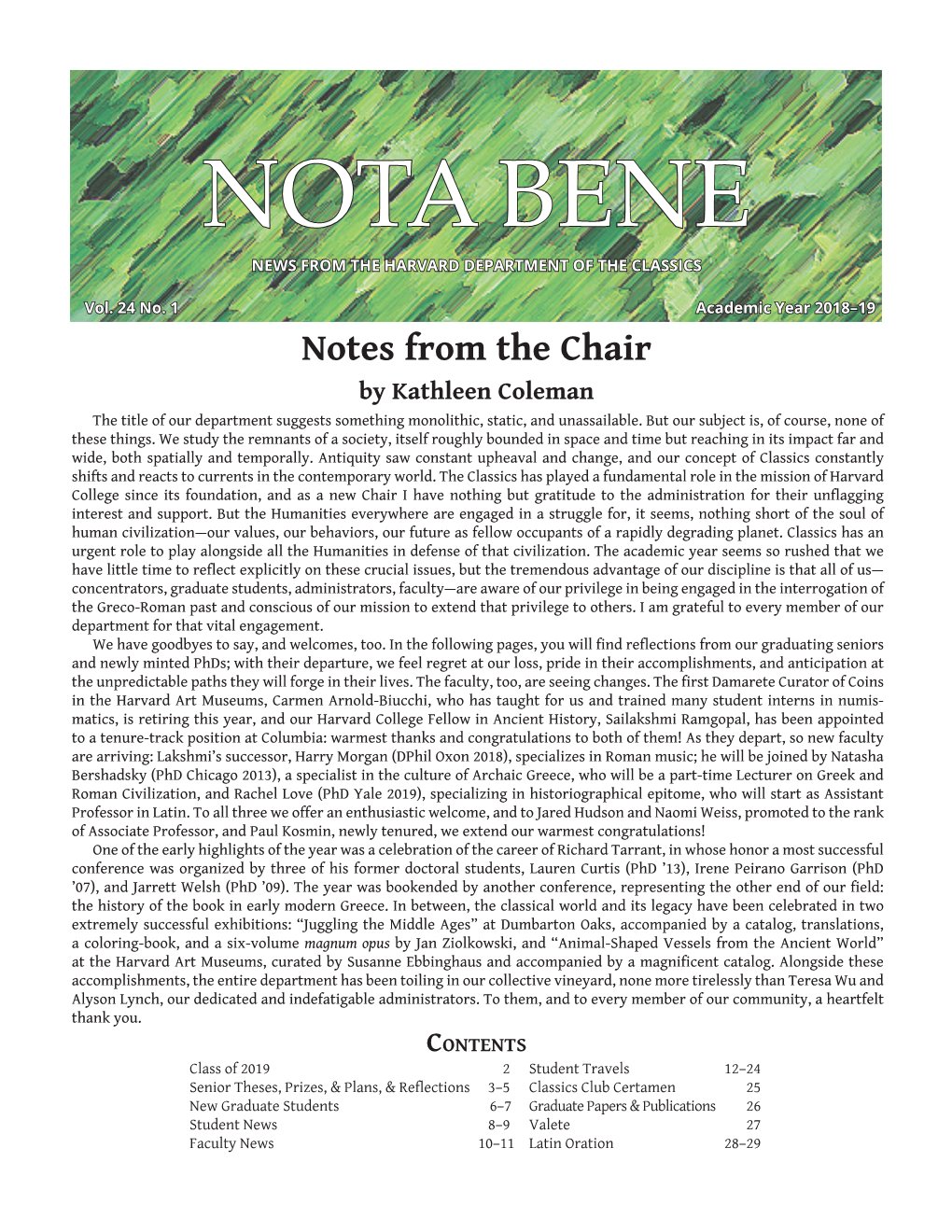 Nota Bene News from the Harvard Department of the Classics