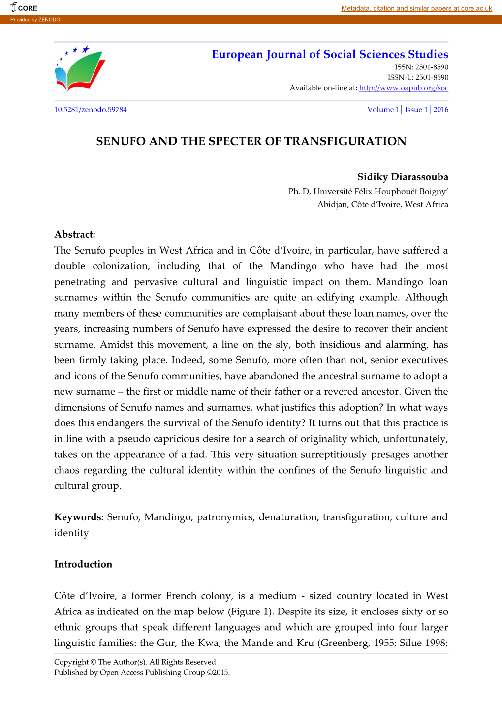 European Journal of Social Sciences Studies SENUFO and THE