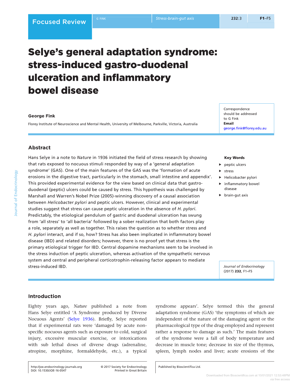 Selye's General Adaptation Syndrome