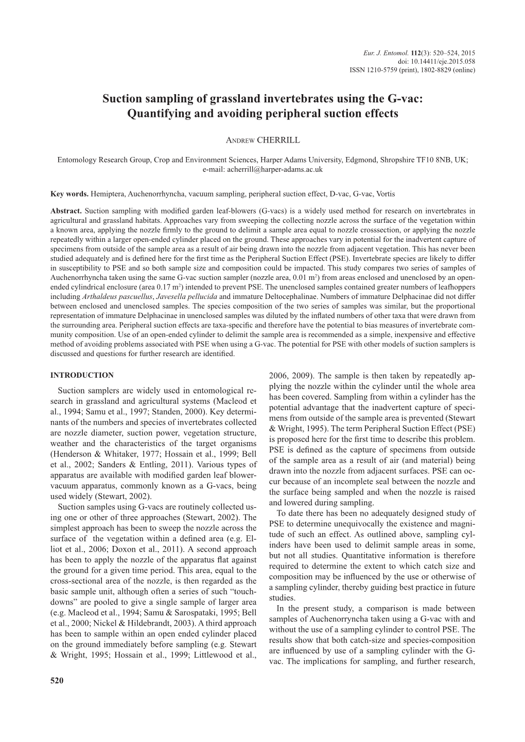 Suction Sampling of Grassland Invertebrates Using the G-Vac: Quantifying and Avoiding Peripheral Suction Effects