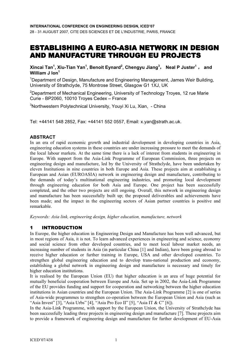 Establishing a Euro-Asia Network in Design and Manufacture Through Eu Projects