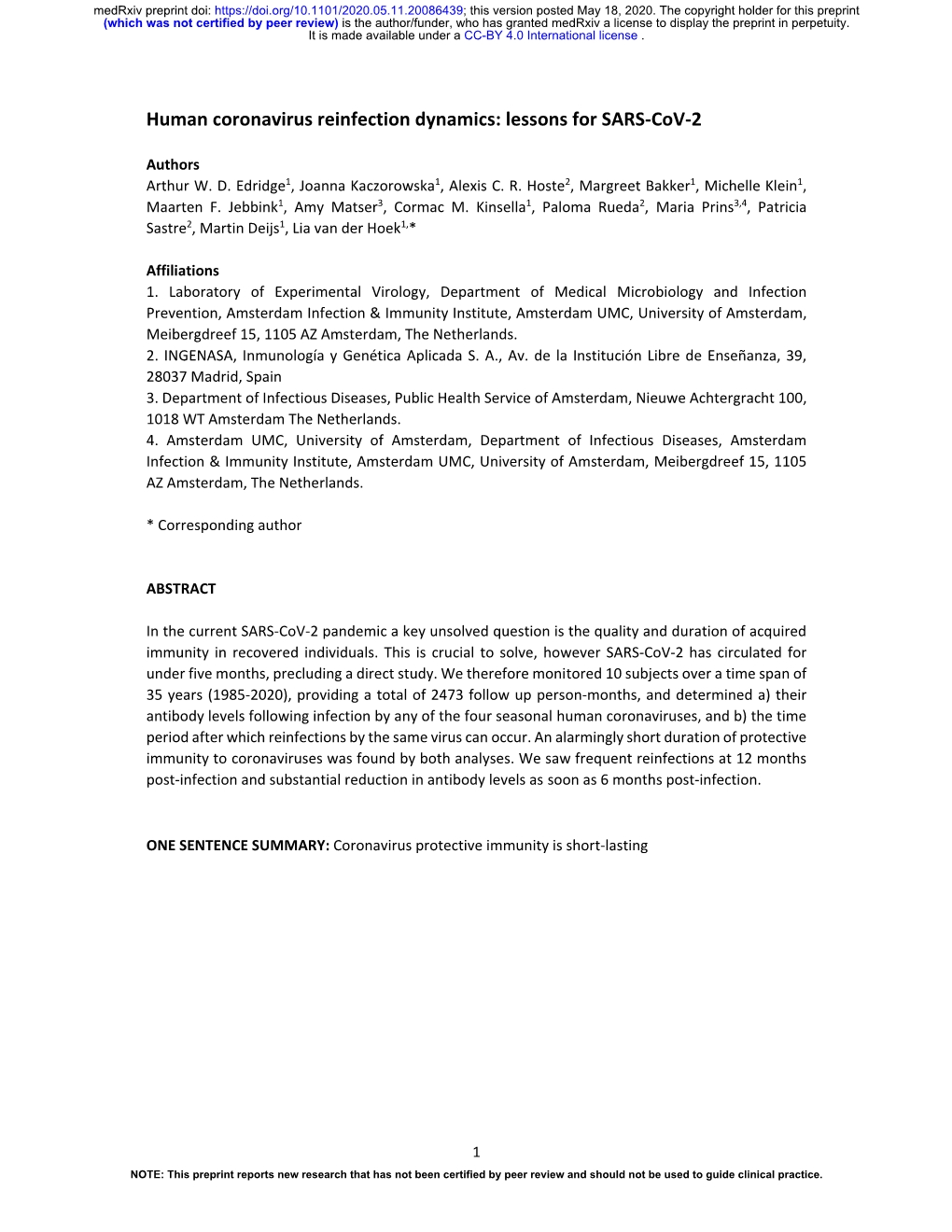 Human Coronavirus Reinfection Dynamics: Lessons for SARS-Cov-2