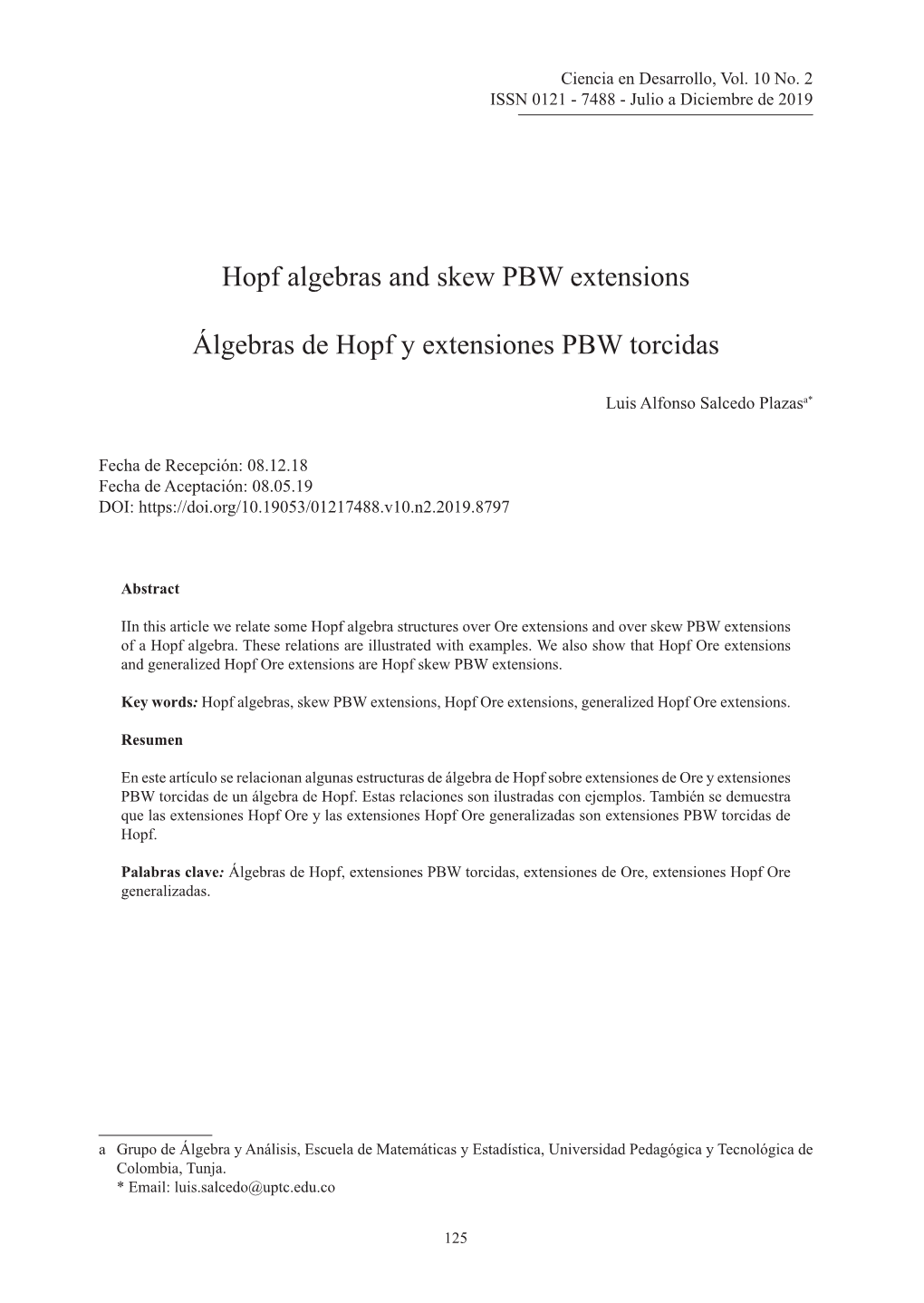 Hopf Algebras and Skew PBW Extensions Álgebras De Hopf Y