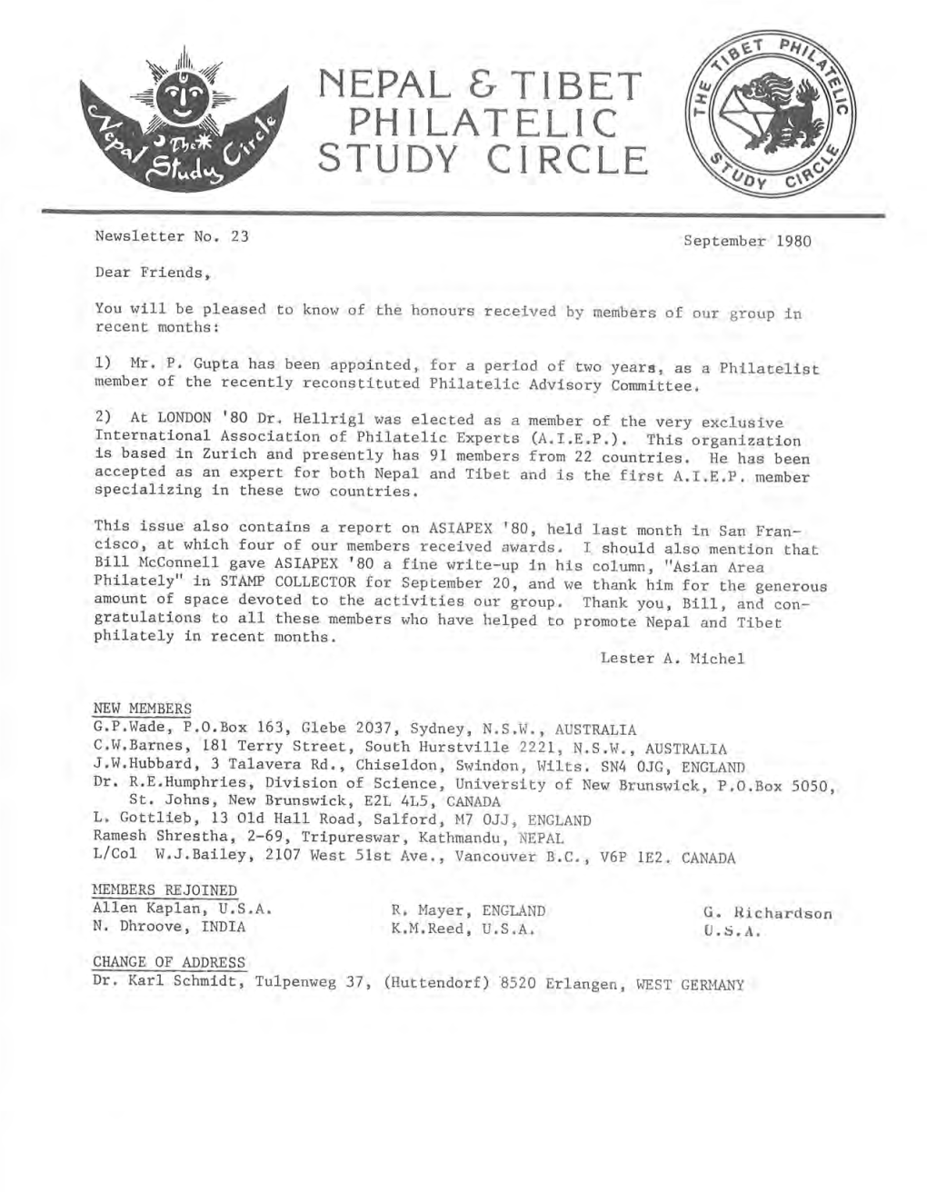 Nepal [, Tibet Philatelic Study Circle