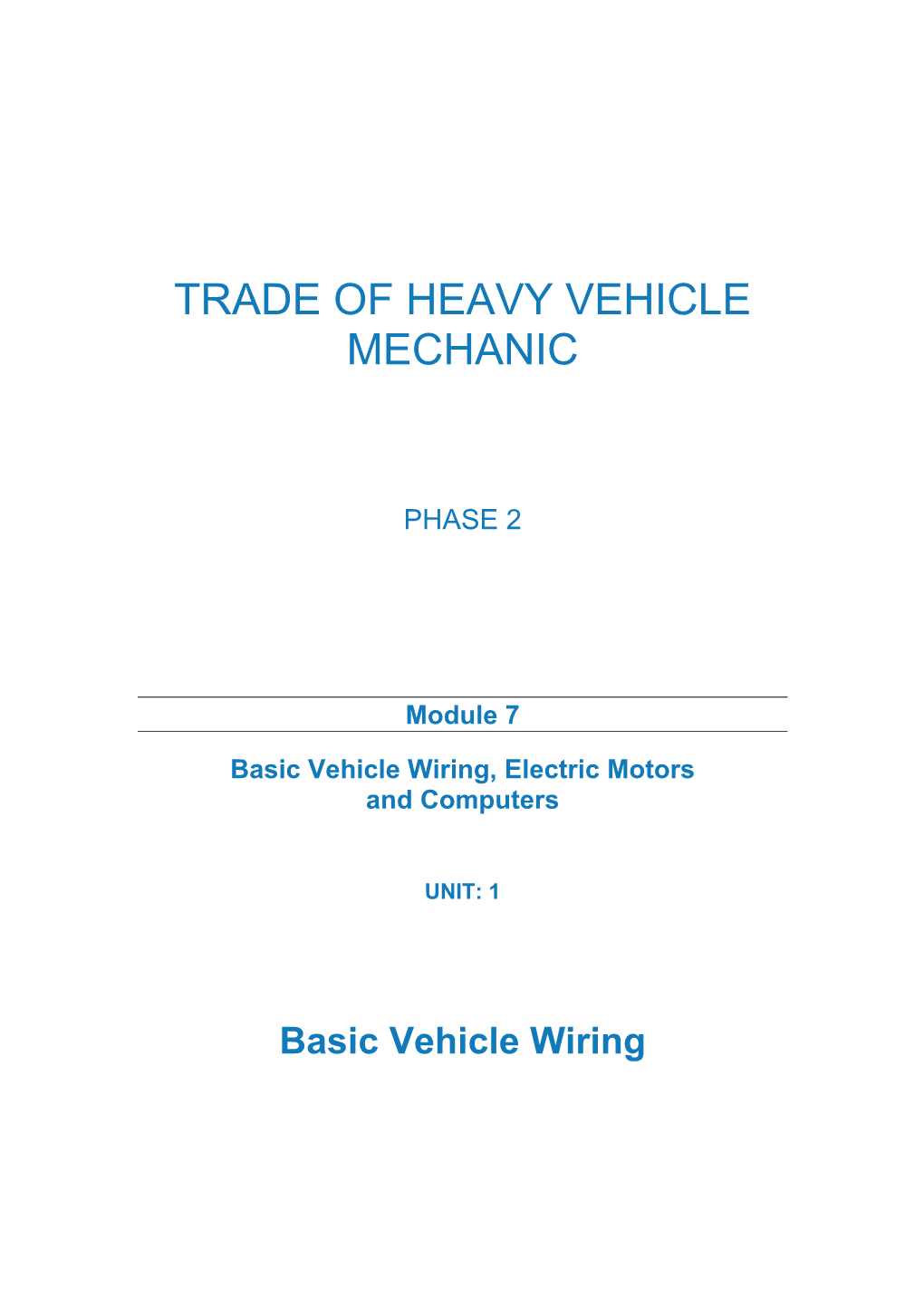 Trade of Heavy Vehicle Mechanic