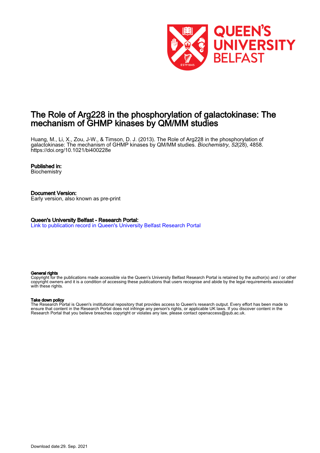 The Role of Arg228 in the Phosphorylation of Galactokinase: the Mechanism of GHMP Kinases by QM/MM Studies