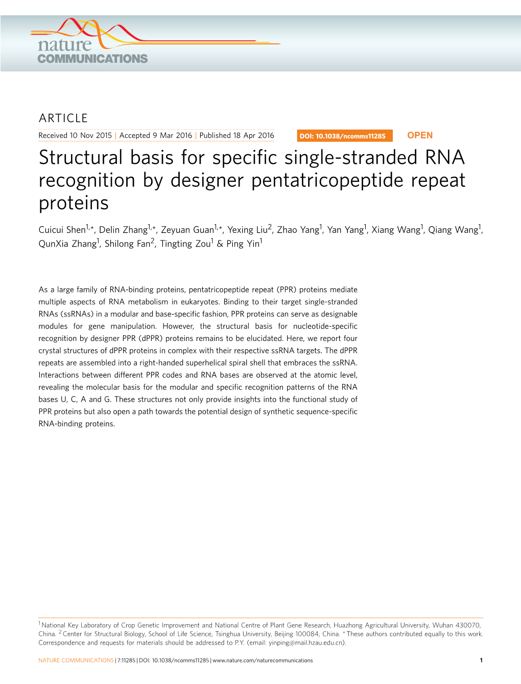 Structural Basis for Specific Single-Stranded RNA Recognition by Designer Pentatricopeptide Repeat Proteins