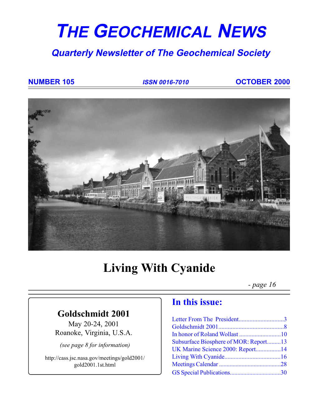 THE GEOCHEMICAL NEWS Quarterly Newsletter of the Geochemical Society