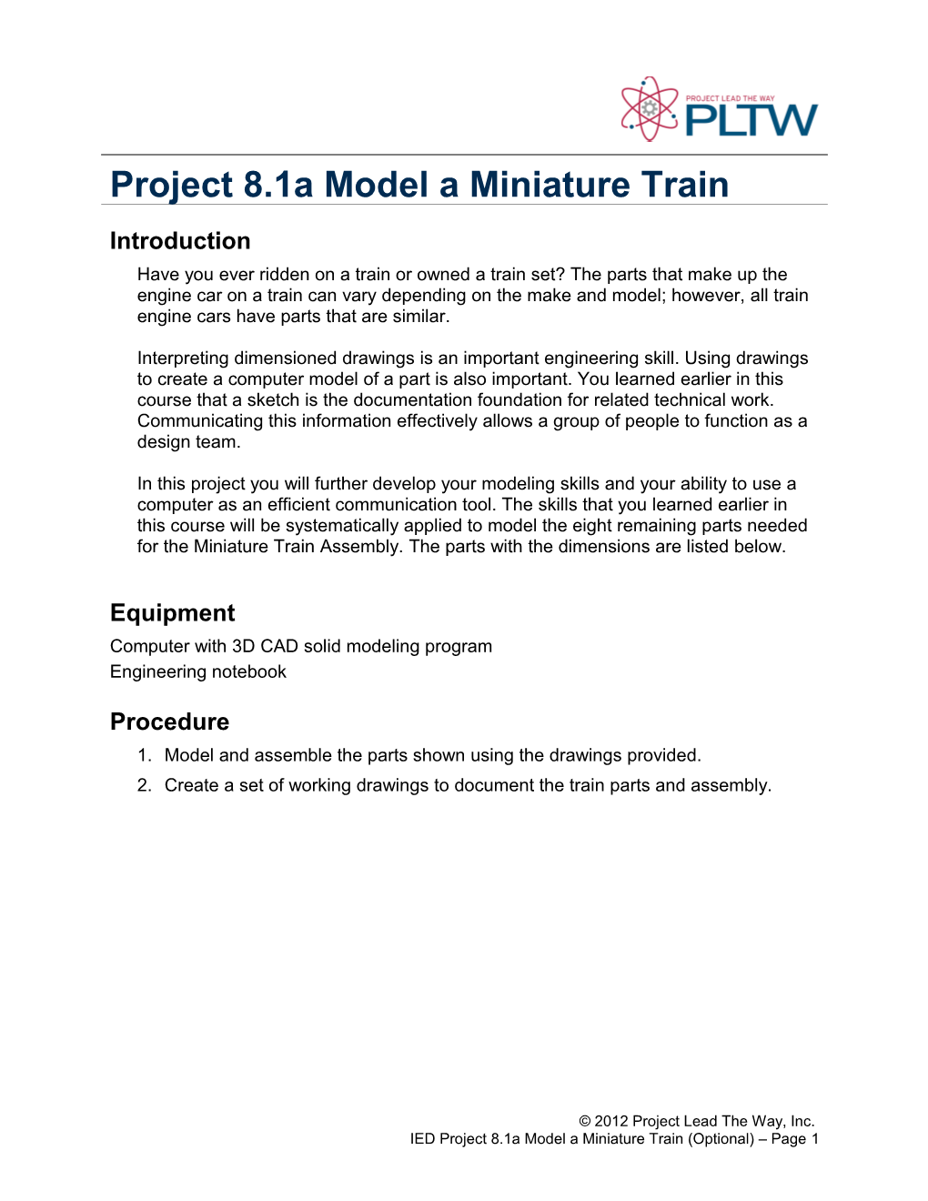 Project 8.1A Model a Miniature Train (Optional)