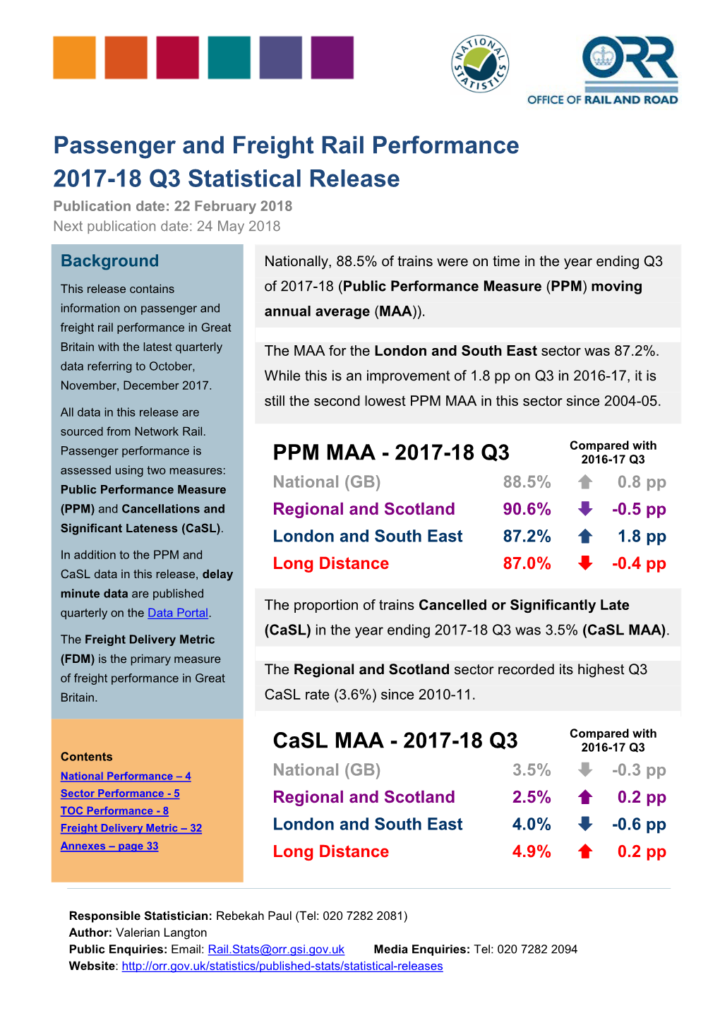 Passenger and Freight Rail Performance 2017-18 Q3