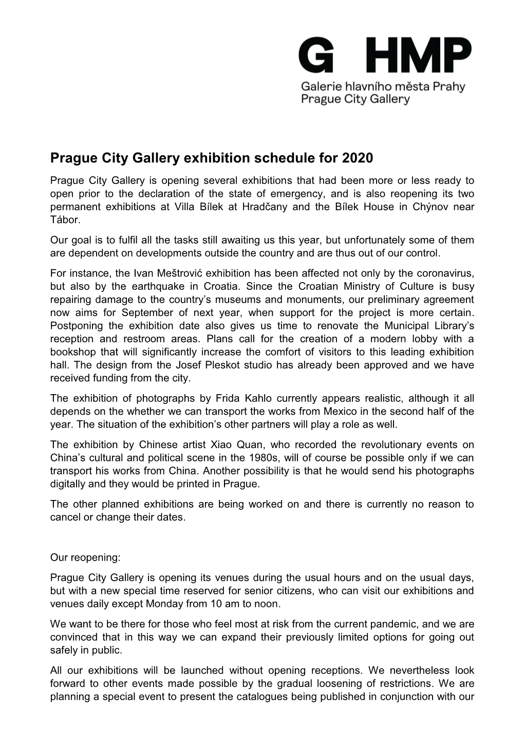 2020 Exhibition Plan