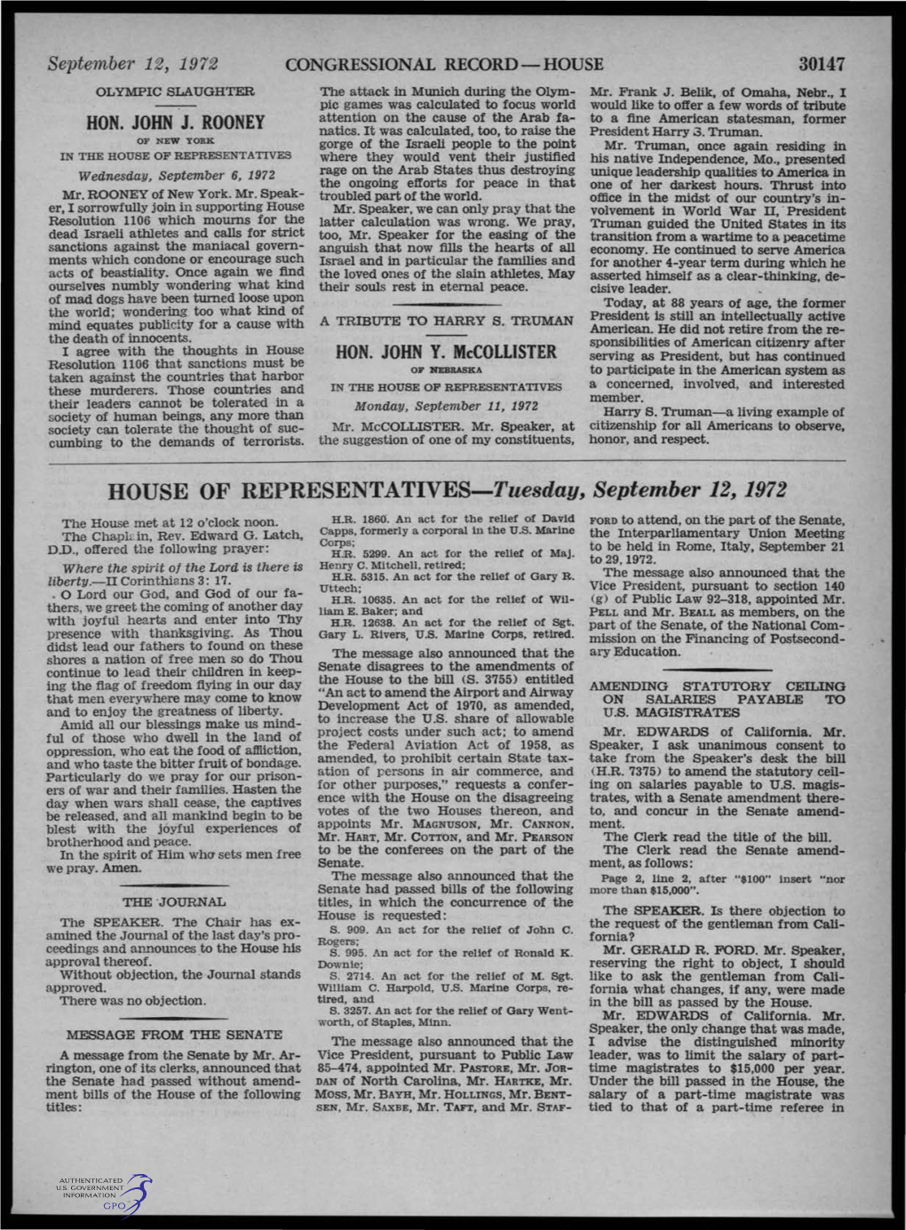 HOUSE of REPRESENTATIVES-Tuesday, September 12, 1972 the House Met at 12 O'clock Noon